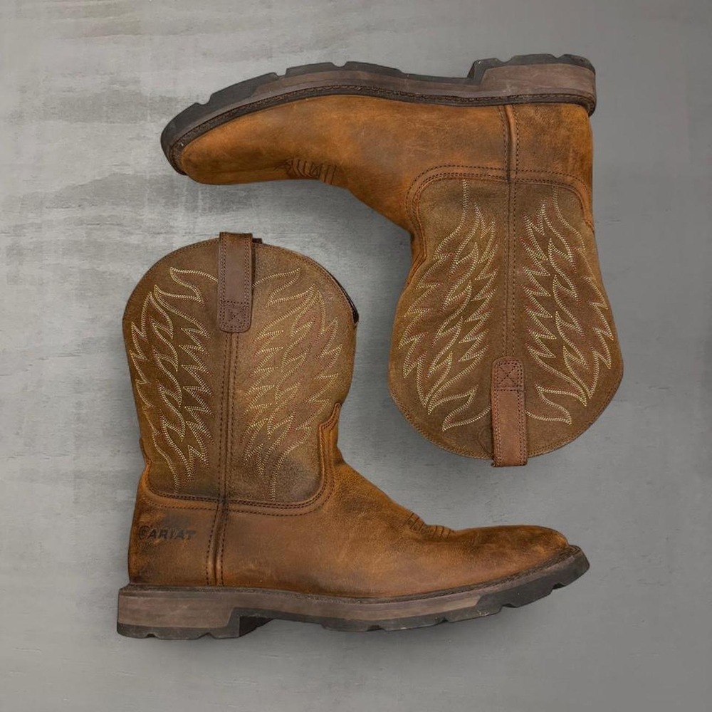 Ariat Work Groundbreaker Boots Brown Leather Square Toe 10020059 12D